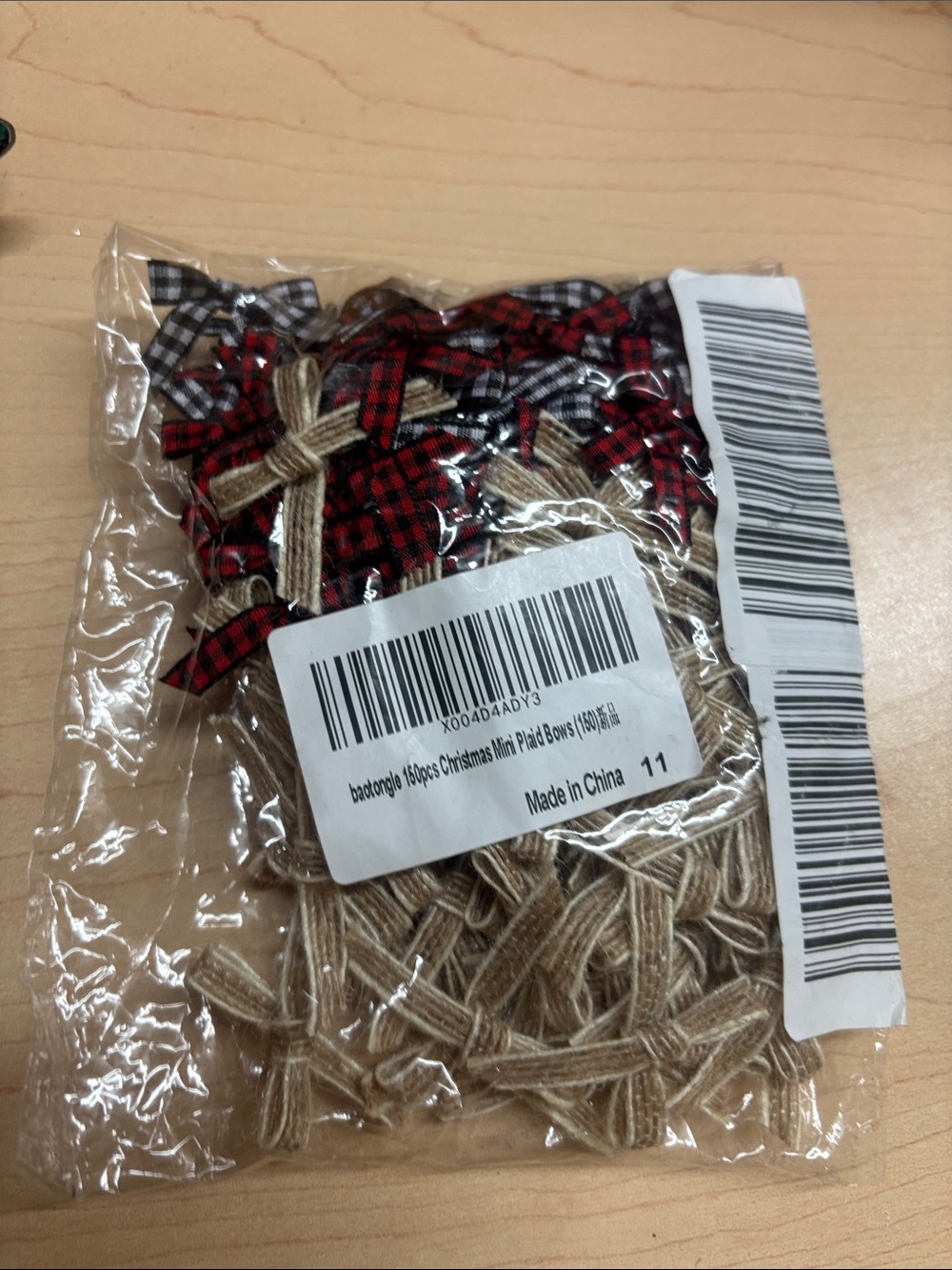 Mini Plaid Christmas Bow Decorations - Red, Black & Natural - Pack